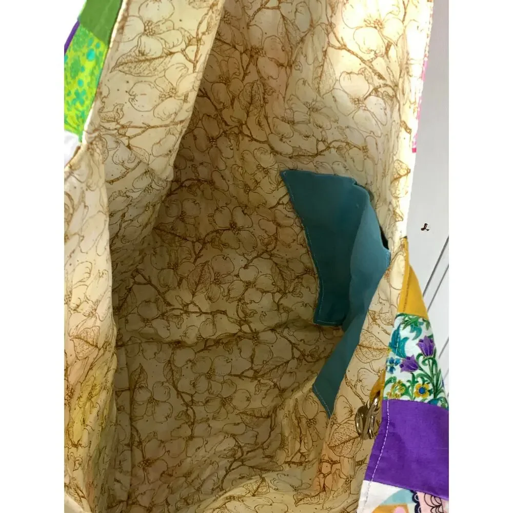Handmade Mondo Patchwork Large Slouchy Tote Bag Eclectic Wearable Art